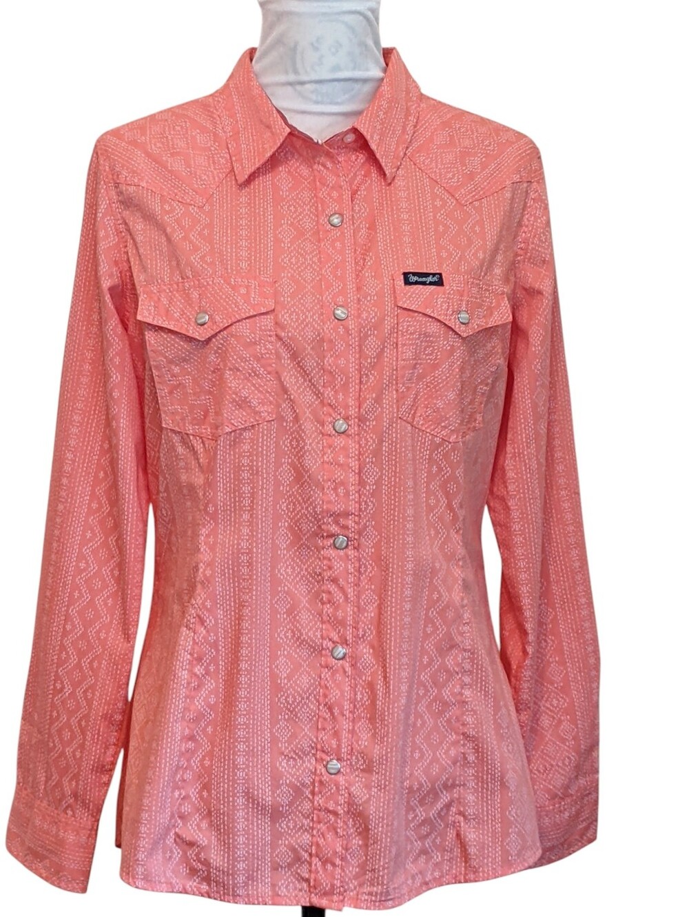 WRANGLER RETRO Women Western Cowgirl Snap Front Shirt Peach Size Medium